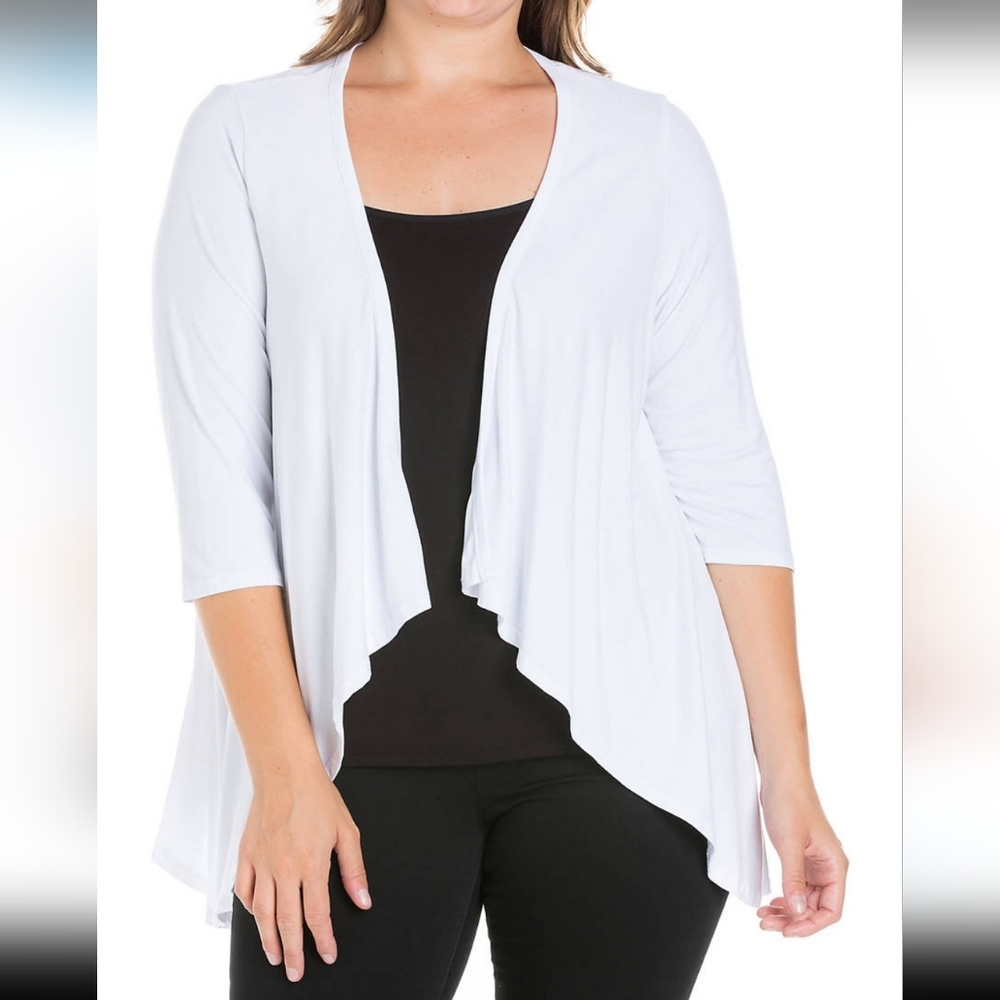 Plus Size Elbow Length Open Cardigan